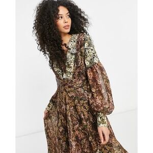 ASOS Design Romantic Fairy Whimsical Boho Maxi Dress Floral Print US Sz 14 Tall